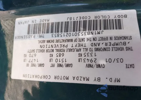 2001 Mazda Mx-5 Miata Ls/Special Edition z USA, uszkodzony, nr VIN JM1NB353010215853